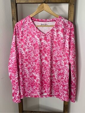 Bimini Bay UV Protection Pink Printed V-Neck Women's Top Size XL